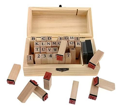 Alphabet Stamps Set,Vintage Wooden Rubber A-Z Letters and Numbers Diary Stamp Kit for Children DIY Scrapbooking Planner Card Making(36pcs) - color: Alphabet and Number(36pcs)