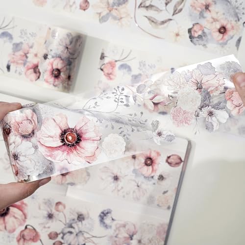 WT Frostbloom Wide PET Tape, Single Roll, Original Winter Floral Designs, Clear Transparent Adhesive Tape – Not Pre-Cut, for Junk Journals, Scrapbooks, Bujo, Planners, DIY Crafts, Art Stationery - color: Frostbloom Wide PET Tape