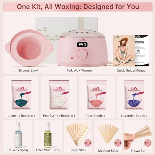 Lifestance Waxing Kit for Women & Men - Pink L3 Digital Warmer - color: Enhanced LCD (Pink) Kit