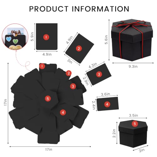 Koogel Explosion Gift Box, DIY Scrapbook Photo Album Surprise Box - color: Black