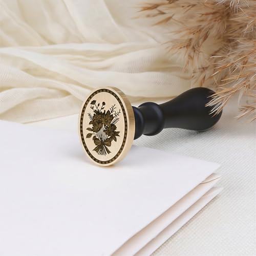 UNIQOOO 3D Relief Wax Seal Stamp, Vintage Frame Bouquet Botanical Brass Head with Wood Handle, Aesthetic Floral Sealer for Wedding Invitations, DIY, Gift Wrapping, Envelopes, Christmas Cards - color: Bouquet