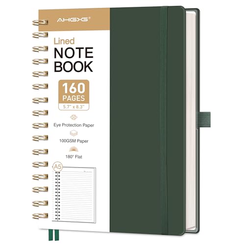 AHGXG Spiral Journal Notebook, 160 Lined Pages, A5 Size (5.7'' x 8.3'') - color: Dark Green
