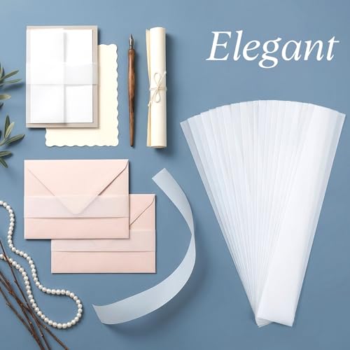 150 Pcs Vellum Jackets for 5x7 Invitations, Clear Invitation Belly Bands, Belly Bands for Wedding Invitations for Wedding Invitation Accessories, Envelopes, Decorative Card, Gift Wraps