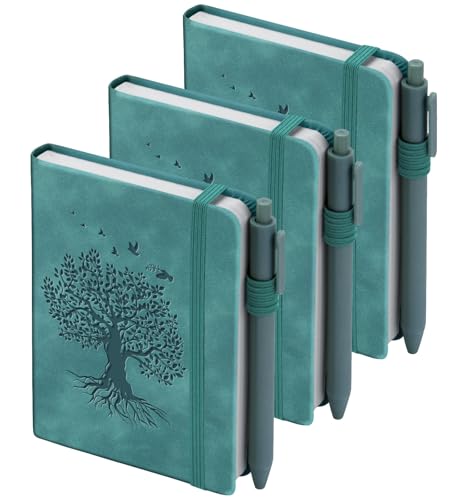 3 Pack Pocket Notebooks (3.7x" 5.7") A6 Small Notebook 100 GSM Thick Paper | Journaling Notebooks For Note Taking Journals For Writing Mini Note Pads With Pen Holder Thick Paper(3 Aegean Blue) - color: 3 Aegean Blue