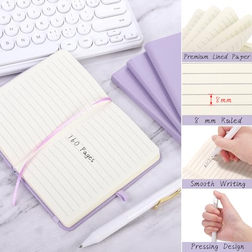 Aodaer 50 Sets Pocket Notebook Journal with Pens, 160 Pages, 3.5 x 5.5 Inch Mini Lined Journal Notebook A6 Leather Hardcover College Ruled Notepad with Pen Holder for School Office Gifts, Lavender - color: Lavender