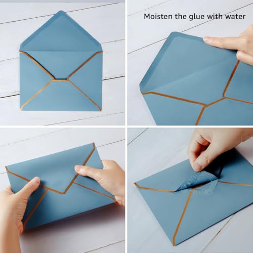 50 Pack A7 Envelopes Dusty-Blue 5 x 7 with Gold Border - color: Dusty-Blue, size: A7 (5.32x7.28)