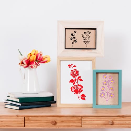 32 Pcs Wildflower Stencils for Painting on Wood, Reusable Flower Leaf Stencils Plastic DIY Craft Drawing Templates Set for Wall Paper Canvas Home Decor
