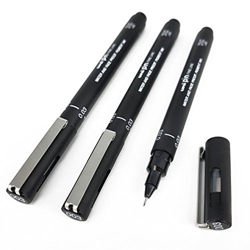 Uni Pin Fineliner Drawing Pen - Black - 0.03mm - Pack of 6