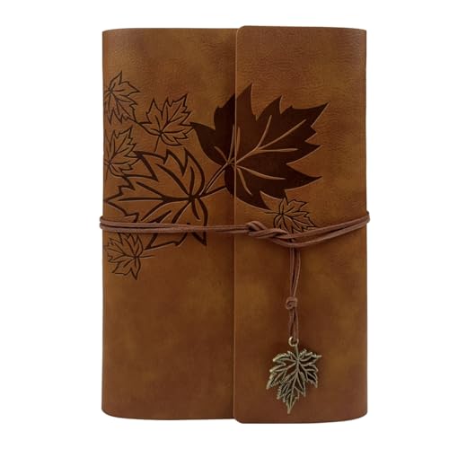 Journal Notebook for Women Men, Khaki Leather Sketchbook Classic Spiral Bound Notebook with Unlined Kraft Paper Refillable Diary Travel Journals for Writing Ideal Gifts(Leaves,A5/Khaki) - color: Khaki