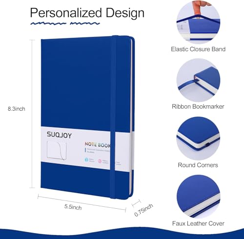 SUQJOY Lined Journal Notebooks, 6 Pack 160 Pages, 5.5x 8.2-Inch Journals for Women Men, Hardcover Notebook with 100 gsm Thick Paper, A5 Size College Ruled Notebook for Writing/Travel/Work (Blue-6 Pack) - color: Blue, size: 6 Pack