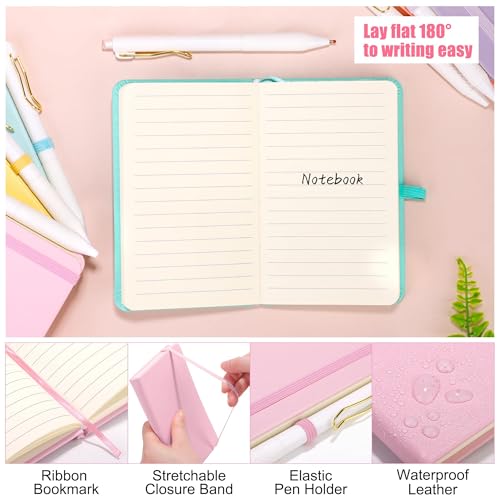 Aodaer 50 Sets Pocket Notebook Journal with Pens, 160 Pages, 3.5 x 5.5 Inch Mini Lined Journal Notebook A6 Leather Hardcover College Ruled Notepad with Pen Holder for School Office, Light Multicolor - color: Light Multicolor