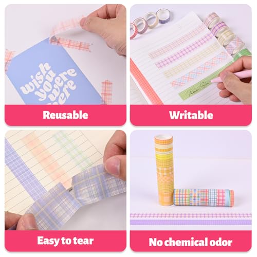Plaid Washi Tape Set, 100 Rolls Basic Grid Decorative Masking Tapes