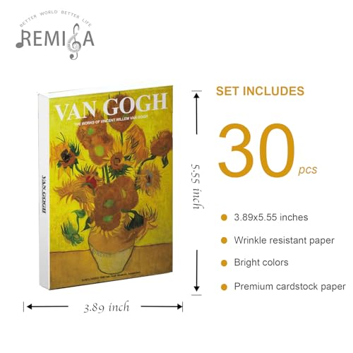 REMIFA Van Gogh Postcards for Mailing,30 PCS Famous Painting Starry Night Sunflowers Post Cards Set for School Students Teacher Thank You Note Cards - color: Vincent willem