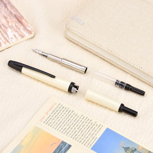 Jinhao 20 Press Fountain Pen, Ivory White Retractable Medium Nib with Ink Converter Set (Black Clip) - color: Ivory White (Black Clip), style: Medium