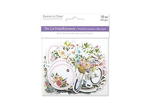 Birds and Bicycles Die-Cut Glitter Shapes - for Journals, Cards Scrapbooks, Crafts - 50 Pieces
