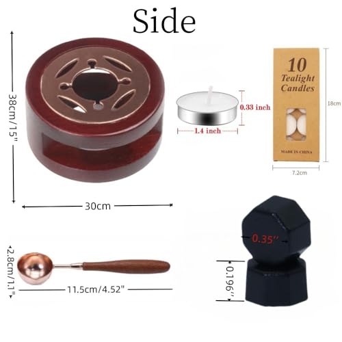 Sealing Wax Beads Kit,Atopbb 300pcs Black Wax Seal Beads,1pcs Wooden Wax Seal Warmer,1pcs Melted Spoon and 10pcs Tea Candles for Wax Sealing Stamp Kit (300, Black) - color: Black
