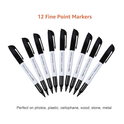 Amazon Basics Fine Tip Permanent Markers for Writing, Drawing, Quick Drying, Office, School, and Home Use, Black, 12 Pack - color: Black, size: 12 Count (Pack of 1)
