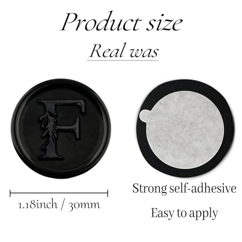 25Pcs Black Wax Seal Stickers Handmade Vintage Botanical Leaves Adhesive Letter Wax Stickers for Wedding Party Invitations, Envelope, Gift Wrap, Christmas(Initial F, Black) - color: Black-25pcs, size: F
