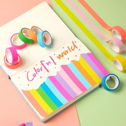 Washi Tape Set 10 Rolls - Colored Decorative Tape | for Bullet Journal, Planner, DIY Arts Crafts, Scrapbooking, Holiday Decoration