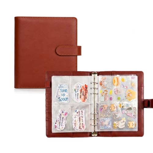 Sticker Binder Organizer with Storage Sleeves,Reusable Stickers Collecting Book Album Holder, A5 Blank Sticker Container Organizer-Rust Brown - color: Terracotta