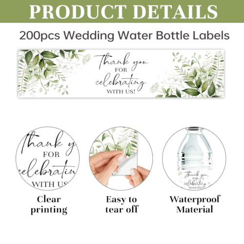 200 Pcs Wedding Water Bottle Labels for Wedding Bridal Shower Baby Shower - color: 200 Pcs Wedding