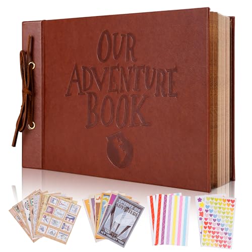 Our Adventure Book Scrapbook Photo Album,3D Embossed Words Leather Memory Book with 80 Pages for Couples Gifts,Anniversary Wedding,Valentine's Day - color: Leather Book