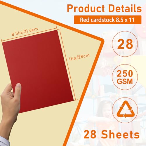 Guakicae 28 Sheets Christmas Red Cardstock 8.5 x 11 Craft Paper 92lb - color: Red, size: 28 Sheets