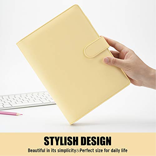 Sooez A5 Notebook Photocard Binder, 6 Ring Planner, Stylish Loose Leaf Personal Organizer Cover with Magnetic Buckle, PU Leather Binder Women with Soft Colors (Yellow) - color: Yellow, size: A5