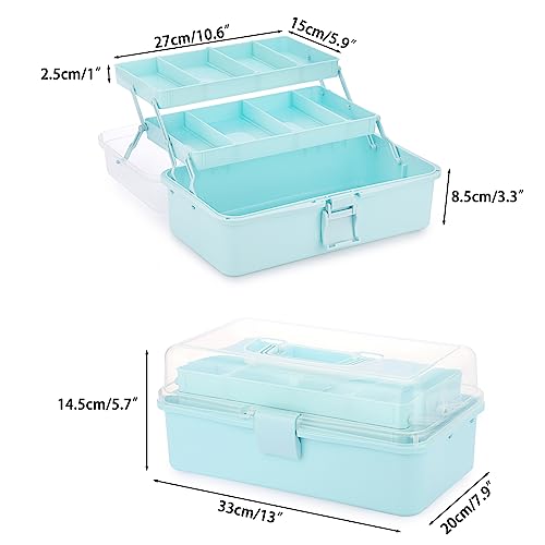 BTSKY 3-Layer Plastic Dividing Storage Box Craft Organizer and Storage | Portable Handled Art Supply Organizer with Adjustable Spacers Multipurpose Home Utility Box for Medicine Sewing(Blue) - color: Blue