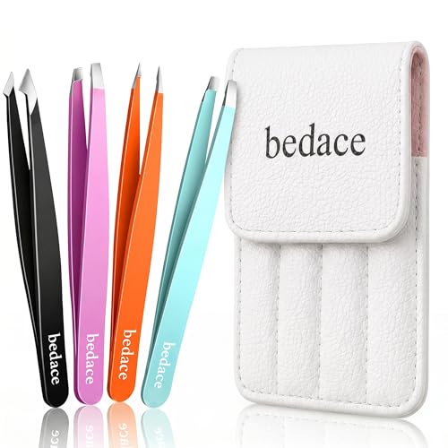 BEDACE Tweezers for Women and Men Facial Hair,Thickened 430 Stainless Steel High Precision and Comfort Slant point Flat Hook tweezer for Eyebrows Ingrown Hair - color: White
