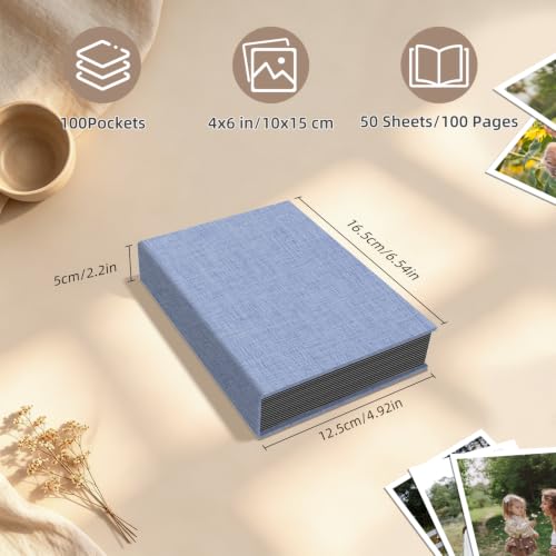 Popotop Photo Album 4x6 100 Pockets for Wedding Gifts,Linen Hardcover Picture Albums for Family Anniversary Baby Vacation Pictures - color: Sky Blue, size: 100 Pockets