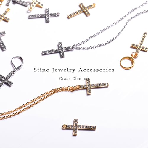 stino 40/50 Pieces Rhinestone Charms, Turtle Heart Bow Cross & Rhombus Jewelry Making Supplies, Silver & Gold Plated Crystal Pendants - style: Cross (50PCs)