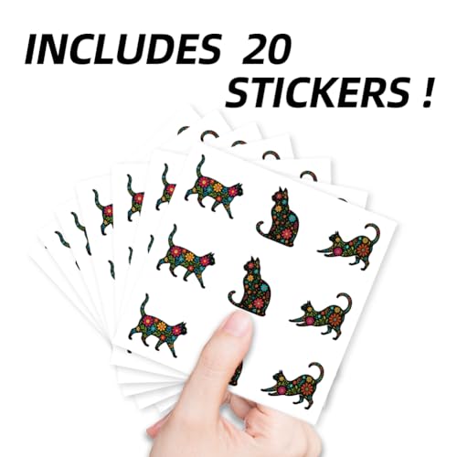 AHANDMAKER 180 Pieces Self-Adhesive Cat Silhouette Stickers, 9 Styles with Flowers Decal Sticker 1 Inch Cats Art for Album Planner Calendar Scrapbooking Crafting Bag Decor - style: Cat