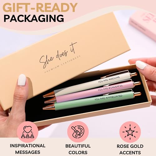 Fancy Pen Set For Women - Inspirational Nice Teacher Pens | Pretty Motivational Thank You Gifts | Cute Positive Work, Office, Promotion, Coworkers, Intern, Gratitude & Job Motivation Gift - color: Blush, Sage, Cream