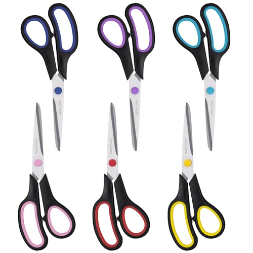 6PCS 8" Scissors,Sharp Stainless Steel All Purpose for Office School Crafts - color: Black
