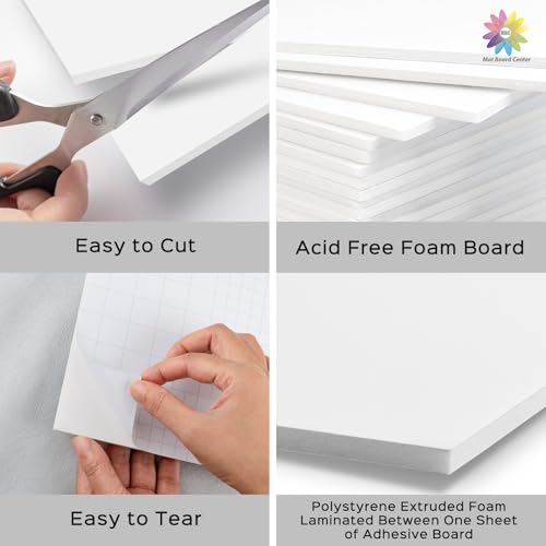 Mat Board Center 10 Pack 9x12 Self Adhesive White Foam Board 3/16" Thick - size: 9x12