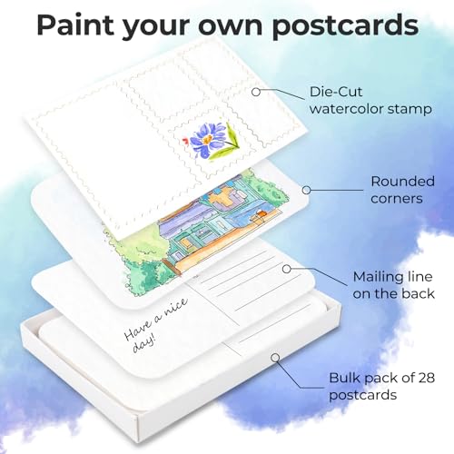 Funto 4x6 100% Cotton Watercolor Paper Postcards, 28 Cards + 2 Stamp Sheets | 140lb/300gsm Cold Press, Acid-Free Heavyweight Watercolor Cards for Artists, Beginners, Greeting Cards and Creative Art - style: 4x6 Postcards-100% Cotton
