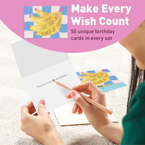 Sweetzer & Orange Happy Birthday Cards with Envelopes and Assortment Box – Variety Set of 50 Assorted Birthday Notes. Perfect Bulk Pack for Celebrations, Office, Friends & Special Occasions-4x5.5 - color: Bright
