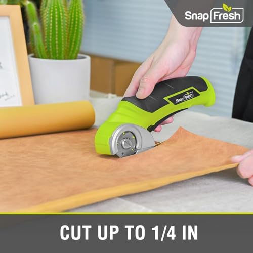 SnapFresh Cordless Electric Scissors, 4V Electric Mini Box Cutter, Carpet & Cardboard Cutter Tool with a Replacement Blade/Charger, Rotary Cutter for Cardboard Packages Leather Plastic （Green） - color: Green