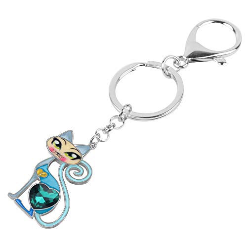 BONSNY Enamel Alloy Chain Cat Key Chains For Women Car Purse Handbag Charms keychains Gifts - color: Navy