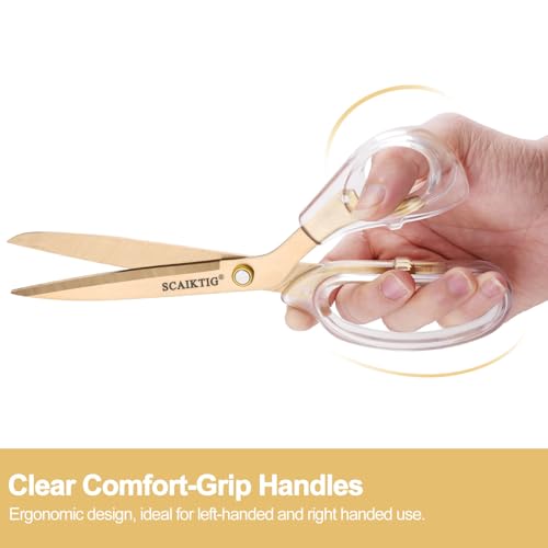 SCAIKTIG Acrylic Scissors Set, Office Scissors for Desk Gold, Clear Comfort-Grip Handles and Titanium Coated Blades, Sharp Scissors all Purpose Heavy Duty for Sewing, Art, Craft, School, Home Supplies - color: Transparent + Gold, size: 3-Pack(9.4"/8"/4")