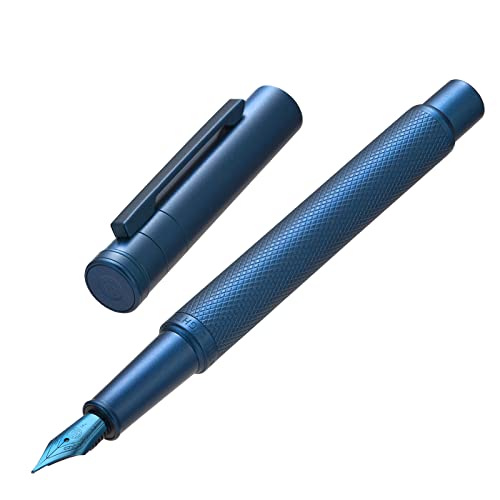 Hongdian 1851 Dark Blue Forest Fountain Pen Medium Nib, Classic Design with Converter and Metal Pen Case - color: Dark Blue, style: Medium Point