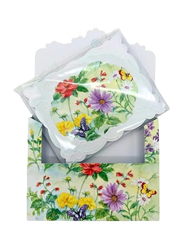 Set of 3 - Butterflies Floral Harmony Decorative Notecards by Carol Wilson Spring Meadow Boxed Portfolio. 10 embossed 4x5 Die-Cut Notecards and Matching Envelopes in Decorative Gift Box Magnetic Flap. NCP2439 - color: Floral - Spring Meadow, style: 3 gift