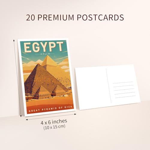 Vintage Travel Postcards from Around the World, Africa Travel Postcards 20 Pack Same Design 4x6 Inch, Retro Scenic Postcard Set Bulk for Mailing, Postcard Exchange, Scrapbooking (Egypt, Giza - Great Pyramid of Giza) - color: Egypt, Giza - Great Pyramid of