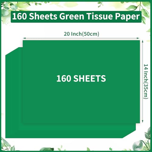 woric 160 Sheets Green Tissue Paper for Gift Bags 20 X 14 Inches | Dark Green Tissue Paper Bulk for Crafts DIY Project Weddings Neutral Baby Shower First Day of School Decorations - color: Green