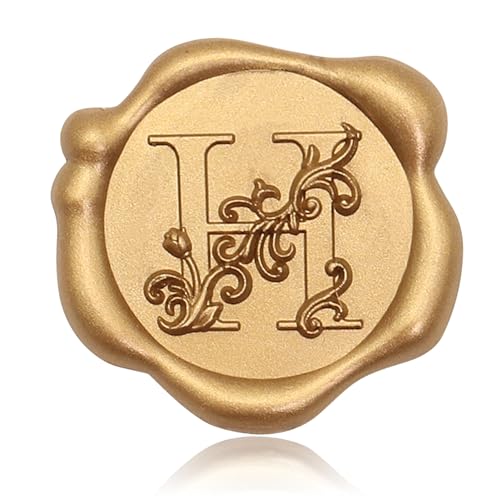 SWANGSA Initial Alphabet Wax Seal Stickers, 50 Pcs Antique Gold 3D Floral Letter H Envelope Seal Stickers Self- Adhesive, Perfect for Wedding Invitation, Christmas, Gift Wrapping - size: 50, style: H