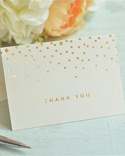 Gartner Studios Gold Foil Dots Thank You Cards, Ivory and Gold Foil Blank Thank You Notes, 3.5” x 5”, Set of 50 Blank Notecards with Envelopes (13745) | Say thanks with classic gold foil dots on ivory cardstock. 50 blank notes with 50 envelopes, ready to