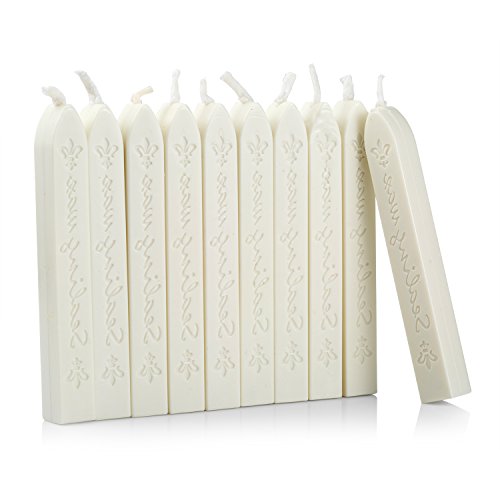 Mceal Sealing Wax Stick with Wick Flower De Luce of France Retro 10 Pieces Pack(Off White) - color: White