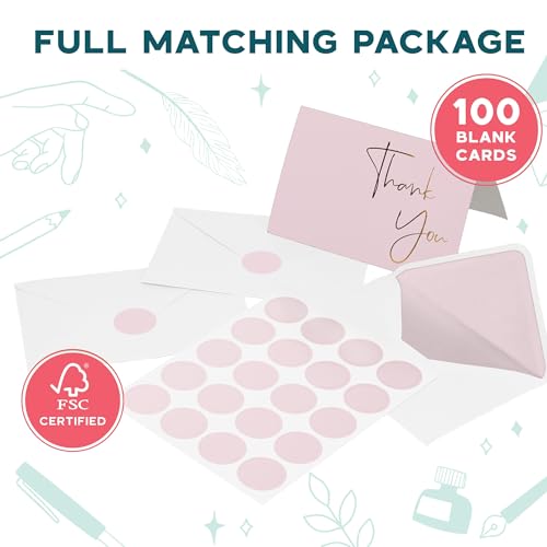 VNS Creations Thank You Cards With Envelopes - 100 Pack 4 x 6 Blank - Lilac - color: Burnished Lilac (Gold Foil), size: 100 Pack - 4" x 6" (Value Pack)