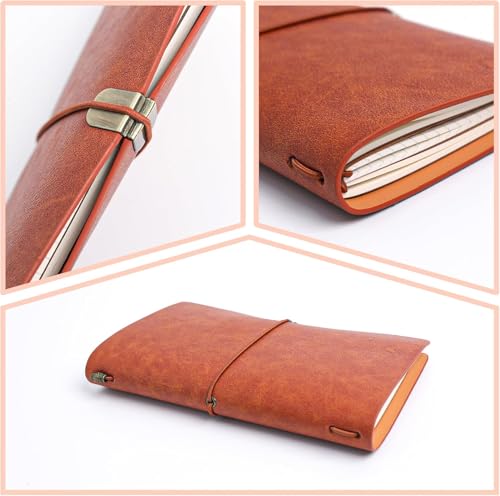 Refillable Journal Travelers Notebook - 7.8 x 4.7 Travel Diary made of PU leather, with 5 Inserts, add 2 Pens and pen Holder and Binder Clip and Transparent Card insertion bag with storage case (2 sets) - size: 2 Sets
